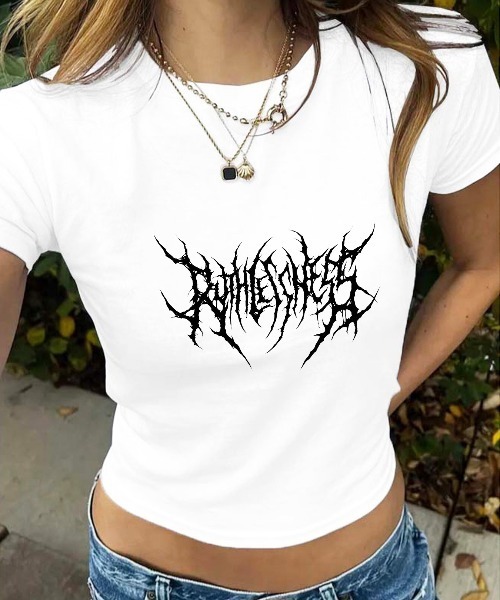 Evo+Revo(エボレボ)の「”ちょい悪&ロック” デスメタルロゴショート丈Tシャツ(Tシャツ/カットソー・レディース・ブラック/ホワイト・M/L)」の7枚目の写真