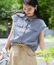 VIS | 【夏トク価格】【UVケア/洗える】フレンチスリーブサッカーブラウス(シャツ/ブラウス)