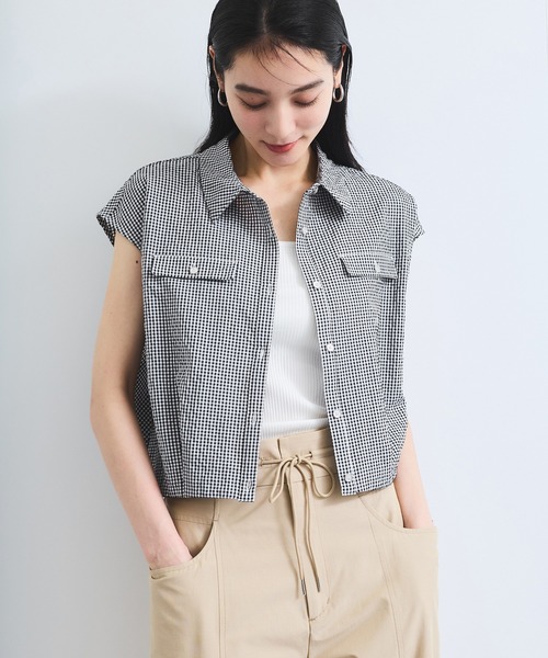 VIS（ビス）の「【UVケア/洗える】フレンチスリーブサッカーブラウス（シャツ/ブラウス・レディース・ホワイト/ブラック系その他/ブルー系その他/ブルー系その他5・FREE）」の7枚目の写真