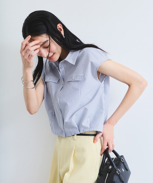 VIS（ビス）の「【UVケア/洗える】フレンチスリーブサッカーブラウス（シャツ/ブラウス・レディース・ホワイト/ブラック系その他/ブルー系その他/ブルー系その他5・FREE）」の15枚目の写真