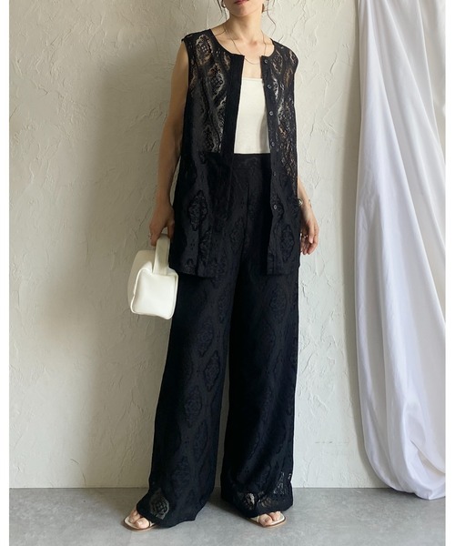 She's Closet(シーズクローゼット)の「ノースリーブラッセルレースジレブラウス&パンツスタイル上下セットアップ(セットアップ・レディース・アイボリー/ブラック・FREE)」の12枚目の写真