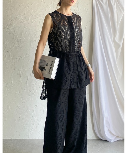 ジレ、ブラウスセットアップ Flolia セットアップ 「3点セット」Vネックジレ・ボウタイ