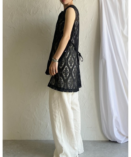 She's Closet(シーズクローゼット)の「ノースリーブラッセルレースジレブラウス&パンツスタイル上下セットアップ(セットアップ・レディース・アイボリー/ブラック・FREE)」の13枚目の写真