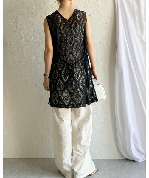 She's Closet(シーズクローゼット)の「ノースリーブラッセルレースジレブラウス&パンツスタイル上下セットアップ(セットアップ・レディース・アイボリー/ブラック・FREE)」の14枚目の写真