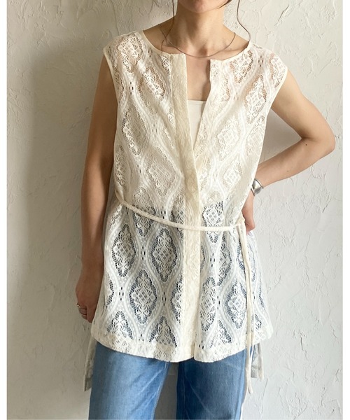 She's Closet(シーズクローゼット)の「ノースリーブラッセルレースジレブラウス&パンツスタイル上下セットアップ(セットアップ・レディース・アイボリー/ブラック・FREE)」の20枚目の写真