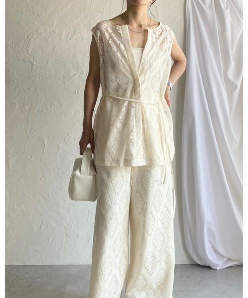 She's Closet(シーズクローゼット)の「ノースリーブラッセルレースジレブラウス&パンツスタイル上下セットアップ(セットアップ・レディース・アイボリー/ブラック・FREE)」の21枚目の写真