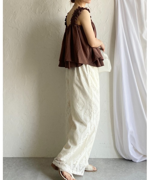 She's Closet(シーズクローゼット)の「ノースリーブラッセルレースジレブラウス&パンツスタイル上下セットアップ(セットアップ・レディース・アイボリー/ブラック・FREE)」の22枚目の写真