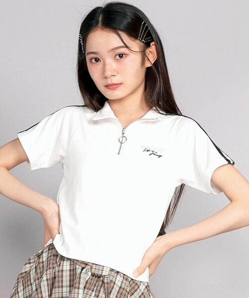 ZIDDY(ジディ)の「【接触冷感】ハーフジップトップス(Tシャツ/カットソー・キッズ・ネイビー/ホワイト・150cm/FREE/140cm/130cm)」の1枚目の写真