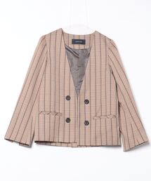 No.1896 VINTAGE ヴィンテージ ノーカラージャケット チェック柄 ブランド古着】ノーカラージャケット（チェック柄）古着通販