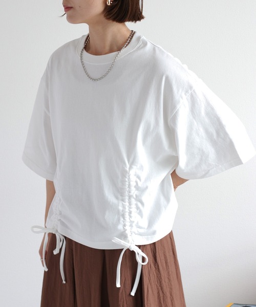 cepo(セポ)の「フロントシャーリングショートスリーブTee(Tシャツ/カットソー・レディース・ブルー/オフホワイト/チャコール・M)」の1枚目の写真