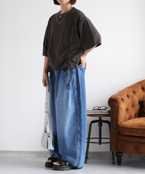 cepo(セポ)の「フロントシャーリングショートスリーブTee(Tシャツ/カットソー・レディース・ブルー/オフホワイト/チャコール・M)」の5枚目の写真