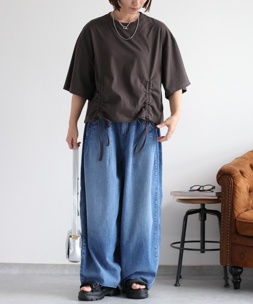 cepo(セポ)の「フロントシャーリングショートスリーブTee(Tシャツ/カットソー・レディース・ブルー/オフホワイト/チャコール・M)」の8枚目の写真