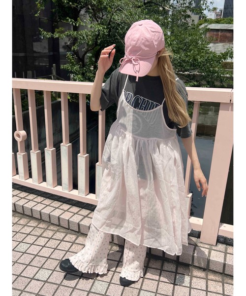WC(ダブル シー)の「ボリュームシアーロングキャミワンピース(ワンピース・レディース・ピンク/ホワイト・FREE)」の6枚目の写真