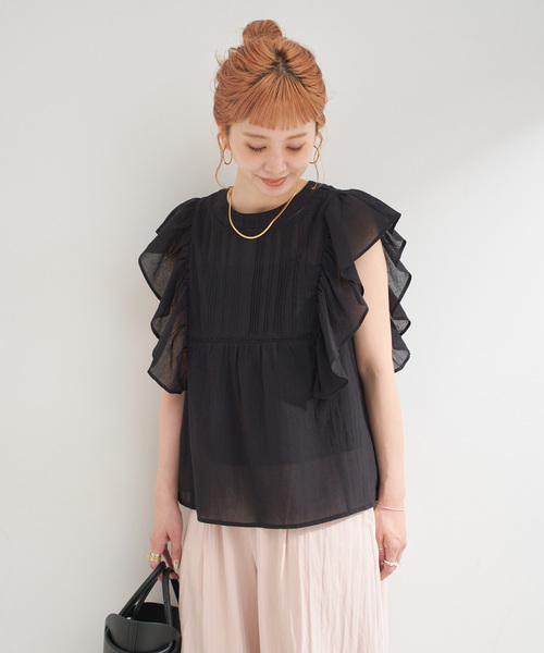 B.C STOCK(ベーセーストック)の「【WEB限定】手洗い可 / フリルピンタックブラウス(シャツ/ブラウス・レディース・ホワイト/サックスブルー/ブラック・FREE)」の14枚目の写真