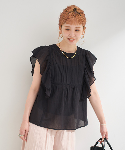 B.C STOCK(ベーセーストック)の「【WEB限定】手洗い可 / フリルピンタックブラウス(シャツ/ブラウス・レディース・ホワイト/サックスブルー/ブラック・FREE)」の13枚目の写真