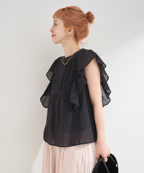 B.C STOCK(ベーセーストック)の「【WEB限定】手洗い可 / フリルピンタックブラウス(シャツ/ブラウス・レディース・ホワイト/サックスブルー/ブラック・FREE)」の12枚目の写真