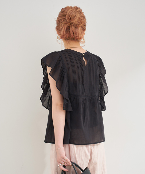 B.C STOCK(ベーセーストック)の「【WEB限定】手洗い可 / フリルピンタックブラウス(シャツ/ブラウス・レディース・ホワイト/サックスブルー/ブラック・FREE)」の11枚目の写真