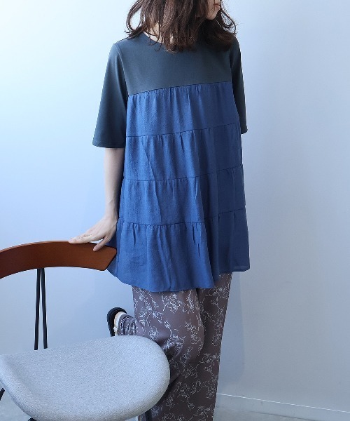 leswel(レスウェル)の「【L~5L 大きいサイズ】レイヤード風ティアードチュニック 半袖 春夏(チュニック・レディース・グレー/ネイビー・5L/4L/3L/LL/L)」の13枚目の写真
