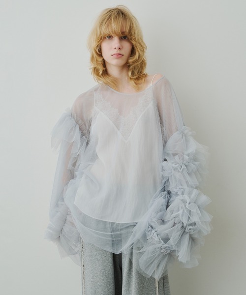 ボリュームチュールギャザーデザインTOPS（シャツ/ブラウス
