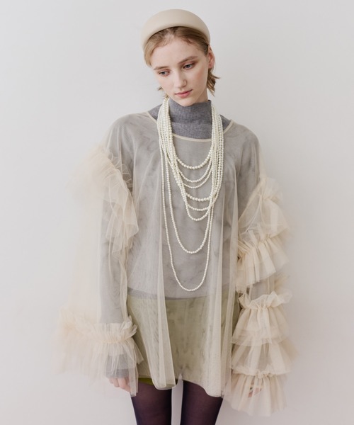 ボリュームチュールギャザーデザインTOPS（シャツ/ブラウス