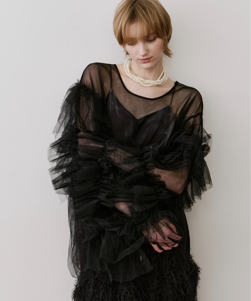 ボリュームチュールギャザーデザインTOPS（シャツ/ブラウス