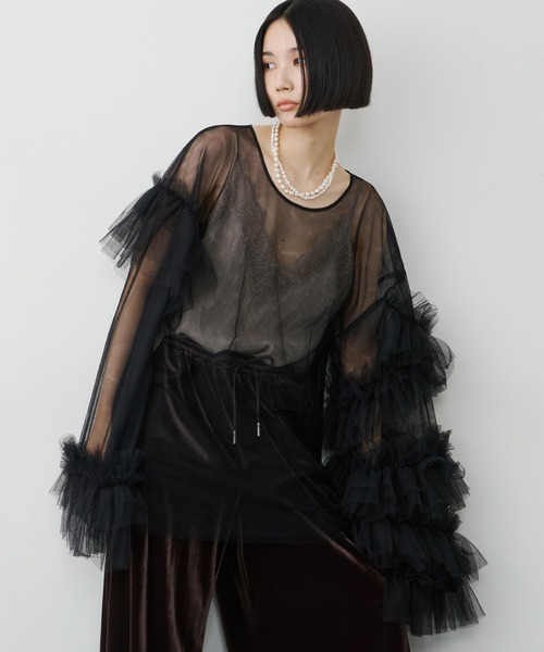 ボリュームチュールギャザーデザインTOPS（シャツ/ブラウス）｜LA