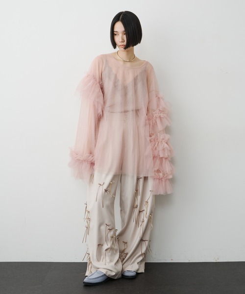 ボリュームチュールギャザーフリルTシャツ LA BELLE ETUDE J1U by LA BELLE ETUDE】ボリュームチュールギャザーフリルT