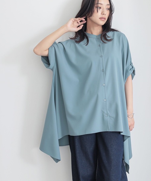 n'OrLABEL(ノアールレーベル)の「裾ヘムラインバンドカラーシャツ(シャツ/ブラウス・レディース・ブルー/オフホワイト/ブラック・FREE)」の3枚目の写真