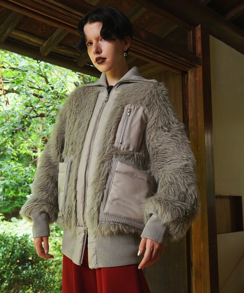 OMMO(オーエムエムオー)の「SHAGGY KNIT BZ(ブルゾン・レディース・オフホワイト/グレー・36/38)」の1枚目の写真
