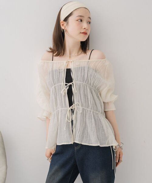 RETRO GIRL(レトロガール)の「2WAYリボンペプラムBL(シャツ/ブラウス・レディース・ナチュラル/ダークブラウン/イエロー/ライトピンク・FREE)」の9枚目の写真