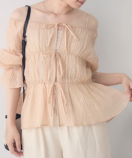 RETRO GIRL(レトロガール)の「2WAYリボンペプラムBL(シャツ/ブラウス・レディース・ナチュラル/ダークブラウン/イエロー/ライトピンク・FREE)」の4枚目の写真