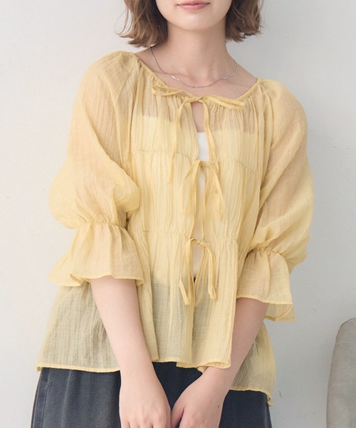RETRO GIRL(レトロガール)の「2WAYリボンペプラムBL(シャツ/ブラウス・レディース・ナチュラル/ダークブラウン/イエロー/ライトピンク・FREE)」の1枚目の写真