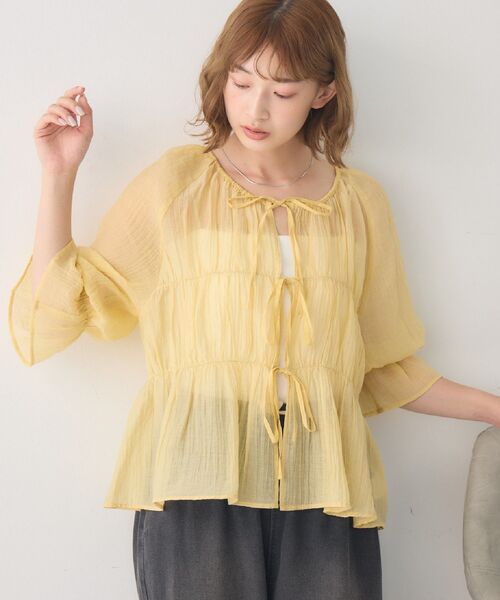RETRO GIRL(レトロガール)の「2WAYリボンペプラムBL(シャツ/ブラウス・レディース・ナチュラル/ダークブラウン/イエロー/ライトピンク・FREE)」の19枚目の写真