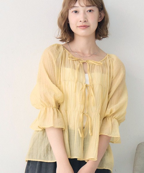 RETRO GIRL(レトロガール)の「2WAYリボンペプラムBL(シャツ/ブラウス・レディース・ナチュラル/ダークブラウン/イエロー/ライトピンク・FREE)」の20枚目の写真
