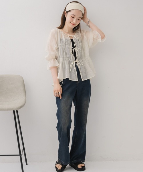 RETRO GIRL(レトロガール)の「2WAYリボンペプラムBL(シャツ/ブラウス・レディース・ナチュラル/ダークブラウン/イエロー/ライトピンク・FREE)」の12枚目の写真