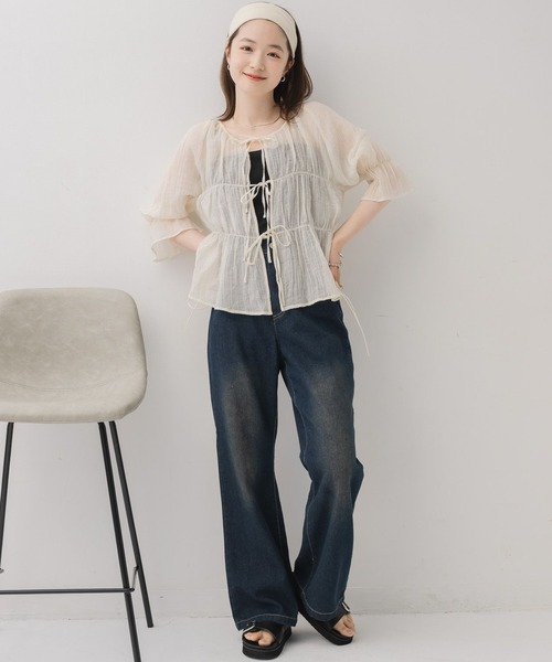 RETRO GIRL(レトロガール)の「2WAYリボンペプラムBL(シャツ/ブラウス・レディース・ナチュラル/ダークブラウン/イエロー/ライトピンク・FREE)」の13枚目の写真