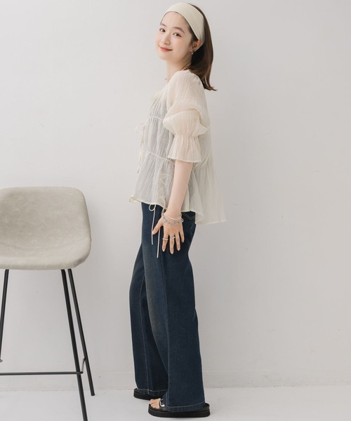 RETRO GIRL(レトロガール)の「2WAYリボンペプラムBL(シャツ/ブラウス・レディース・ナチュラル/ダークブラウン/イエロー/ライトピンク・FREE)」の14枚目の写真