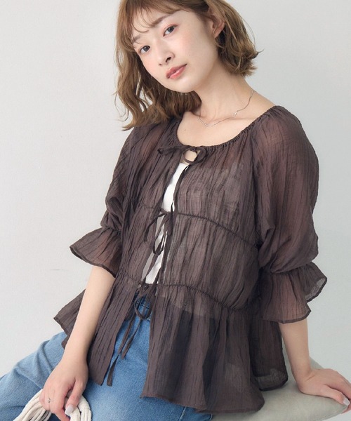 RETRO GIRL(レトロガール)の「2WAYリボンペプラムBL(シャツ/ブラウス・レディース・ナチュラル/ダークブラウン/イエロー/ライトピンク・FREE)」の5枚目の写真