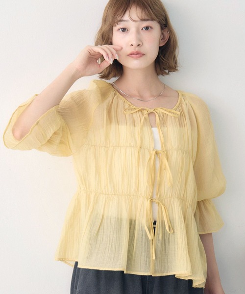RETRO GIRL(レトロガール)の「2WAYリボンペプラムBL(シャツ/ブラウス・レディース・ナチュラル/ダークブラウン/イエロー/ライトピンク・FREE)」の6枚目の写真