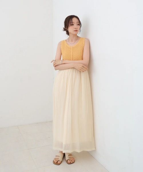 Bab（バブ）の「クロシェコンビキャミワンピース【低身長・高身長向けサイズあり】（ワンピース・レディース・ブルー/ブラック/アイボリー/モカ/イエロー・LARGE/MEDIUM/SMALL）」の15枚目の写真