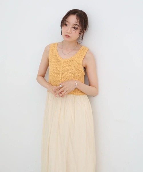 Bab（バブ）の「クロシェコンビキャミワンピース【低身長・高身長向けサイズあり】（ワンピース・レディース・ブルー/ブラック/アイボリー/モカ/イエロー・LARGE/MEDIUM/SMALL）」の16枚目の写真