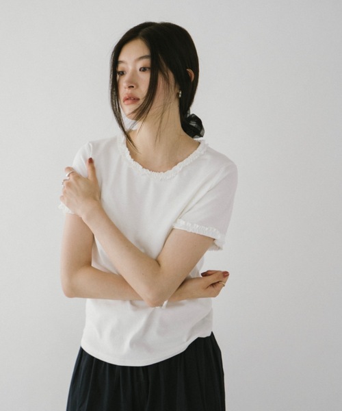 DRWCYS(ドロシーズ)の「フリルトリムTシャツ(Tシャツ/カットソー・レディース・ホワイト/ネイビー・FREE)」の18枚目の写真