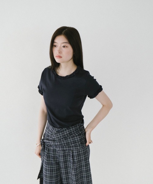 DRWCYS(ドロシーズ)の「フリルトリムTシャツ(Tシャツ/カットソー・レディース・ホワイト/ネイビー・FREE)」の16枚目の写真