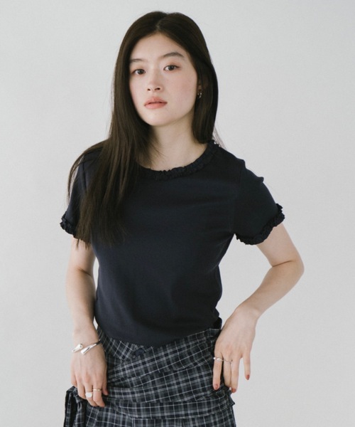 DRWCYS(ドロシーズ)の「フリルトリムTシャツ(Tシャツ/カットソー・レディース・ホワイト/ネイビー・FREE)」の13枚目の写真