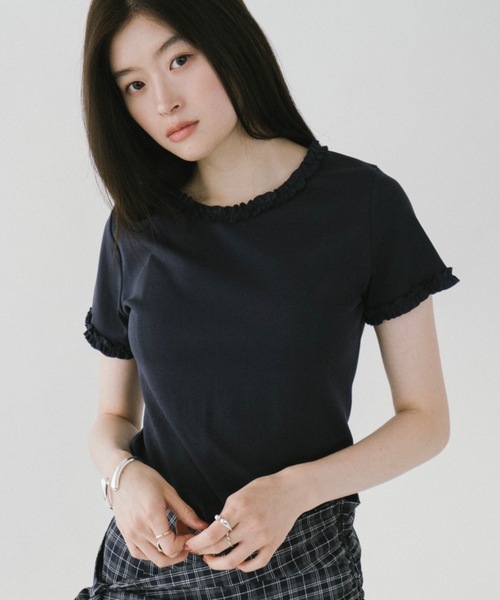 DRWCYS(ドロシーズ)の「フリルトリムTシャツ(Tシャツ/カットソー・レディース・ホワイト/ネイビー・FREE)」の12枚目の写真