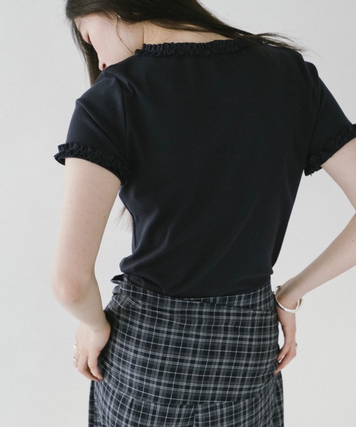 DRWCYS(ドロシーズ)の「フリルトリムTシャツ(Tシャツ/カットソー・レディース・ホワイト/ネイビー・FREE)」の15枚目の写真