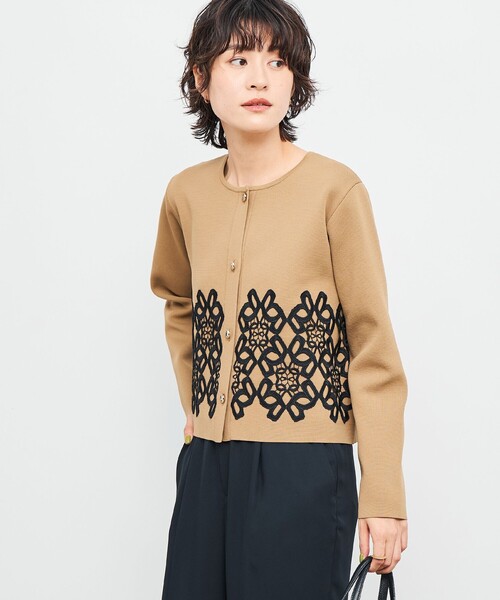 NOLLEY’S（ノーリーズ）の「レース付きクルーネックカーディガン（カーディガン/ボレロ・レディース・ネイビー/ブラック/キャメル・38）」の11枚目の写真