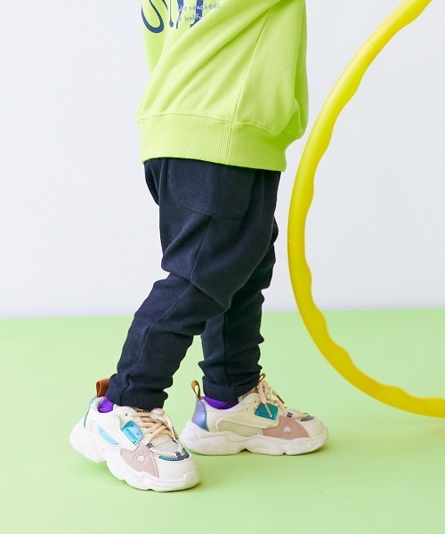 devirock（デビロック）の「【EN-JOY】どっちも前だから1人でお着替え カラフル 無地&総柄 リブパンツ（その他パンツ・キッズ・グリーン系2/ブルー系2/ブルー系1/ベージュ系2/ベージュ系1/グリーン系1/ベージュ系3/ベージュ系4/ピンク系1/パープル系1/パープル系2/ピンク系2/オレンジ系1/ブラック系1/グレー系2/グレー系3/グレー系1・80ｃｍ/90cm/110cm/100cm/120cm/130cm）」の2枚目の写真