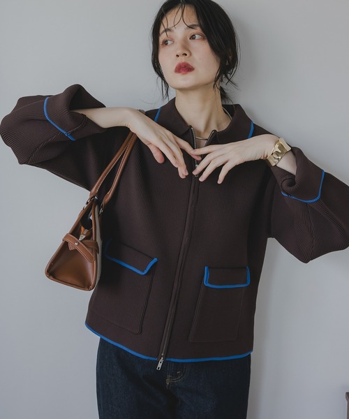 210nouve（トゥージュヌーブ）の「スポンディッシュ 配色 ジップニットカーディガン（カーディガン/ボレロ・レディース・ブラック/ブラウン/チャコールグレー/アイボリー・FREE）」の4枚目の写真