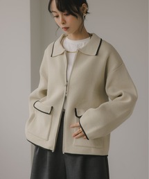 スポンディッシュ 配色 ジップニットカーディガン